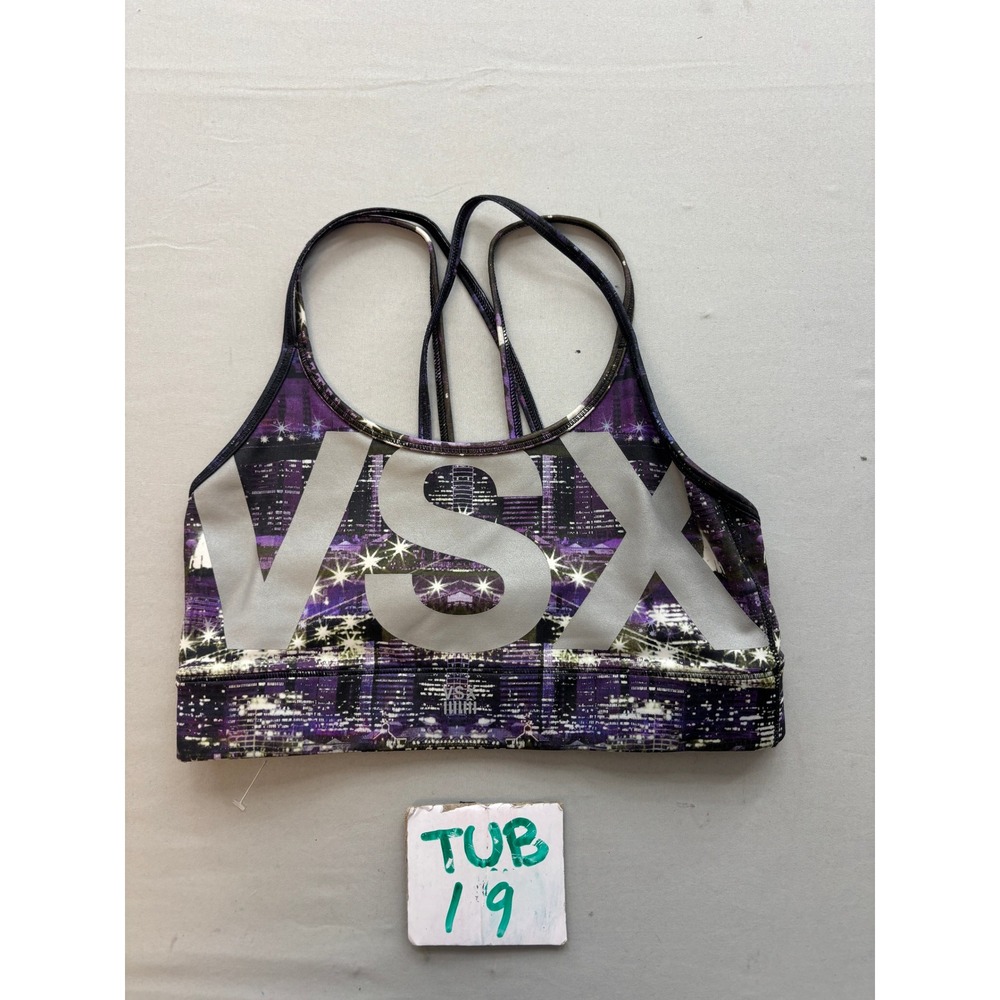 Victorias Secret VSX Sport Bra Purple City Skyline Strappy Back Size Small